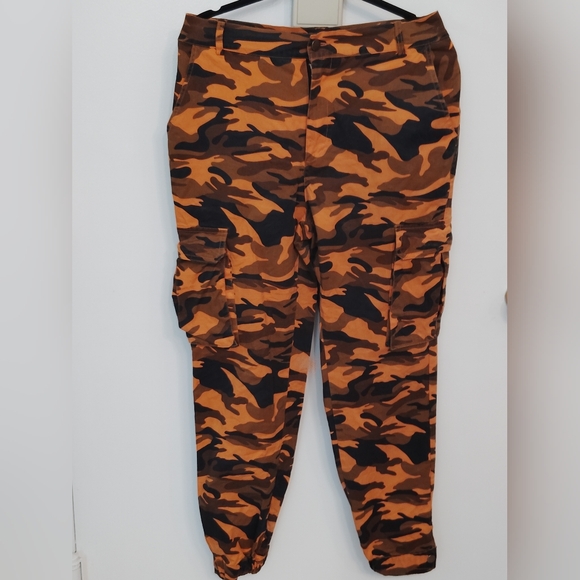 AKIRA Pants - AKIRA Camouflage Cargo Pants - Orange and Black